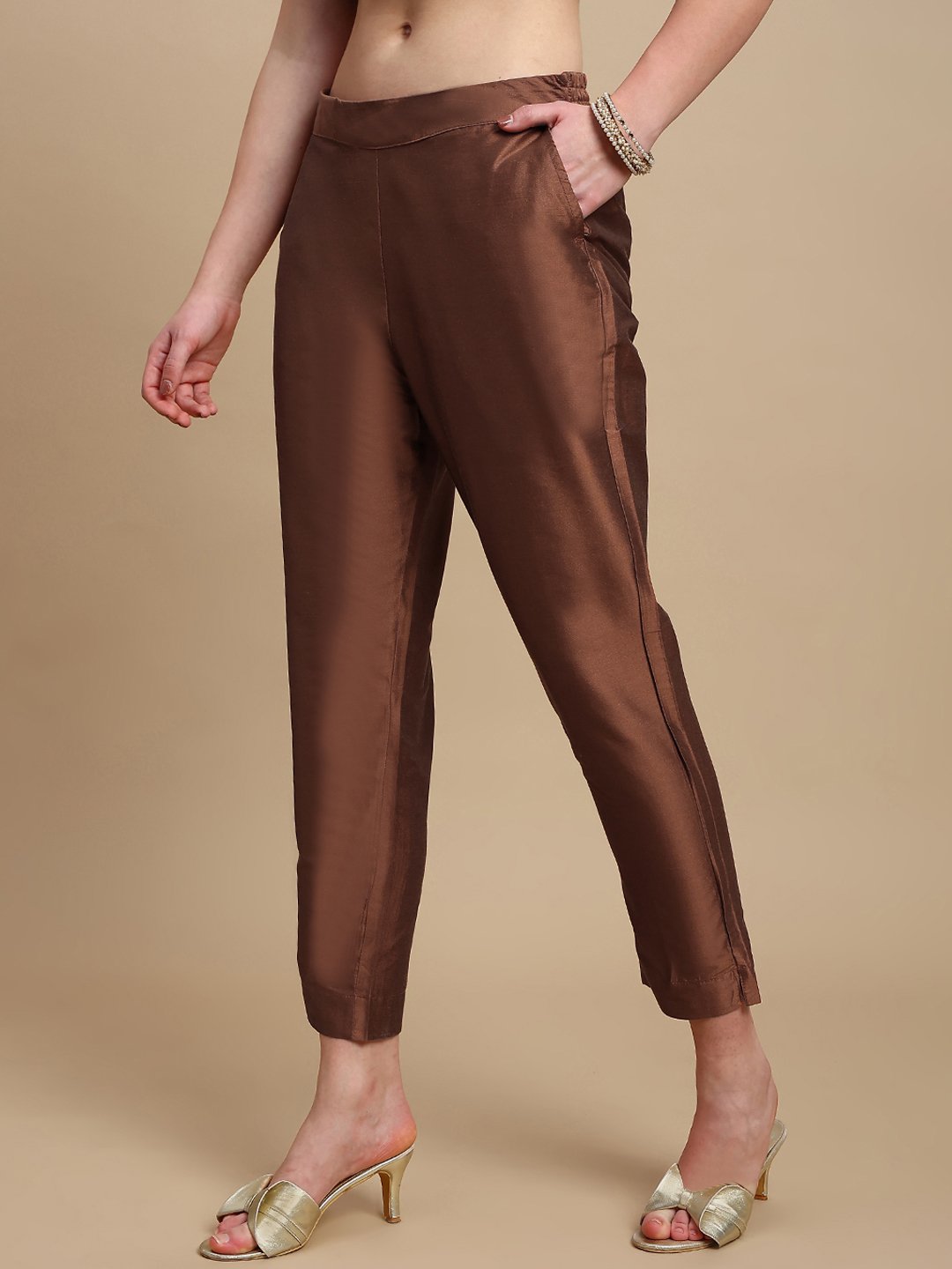 Bronze Solid Pants with Side Pocket