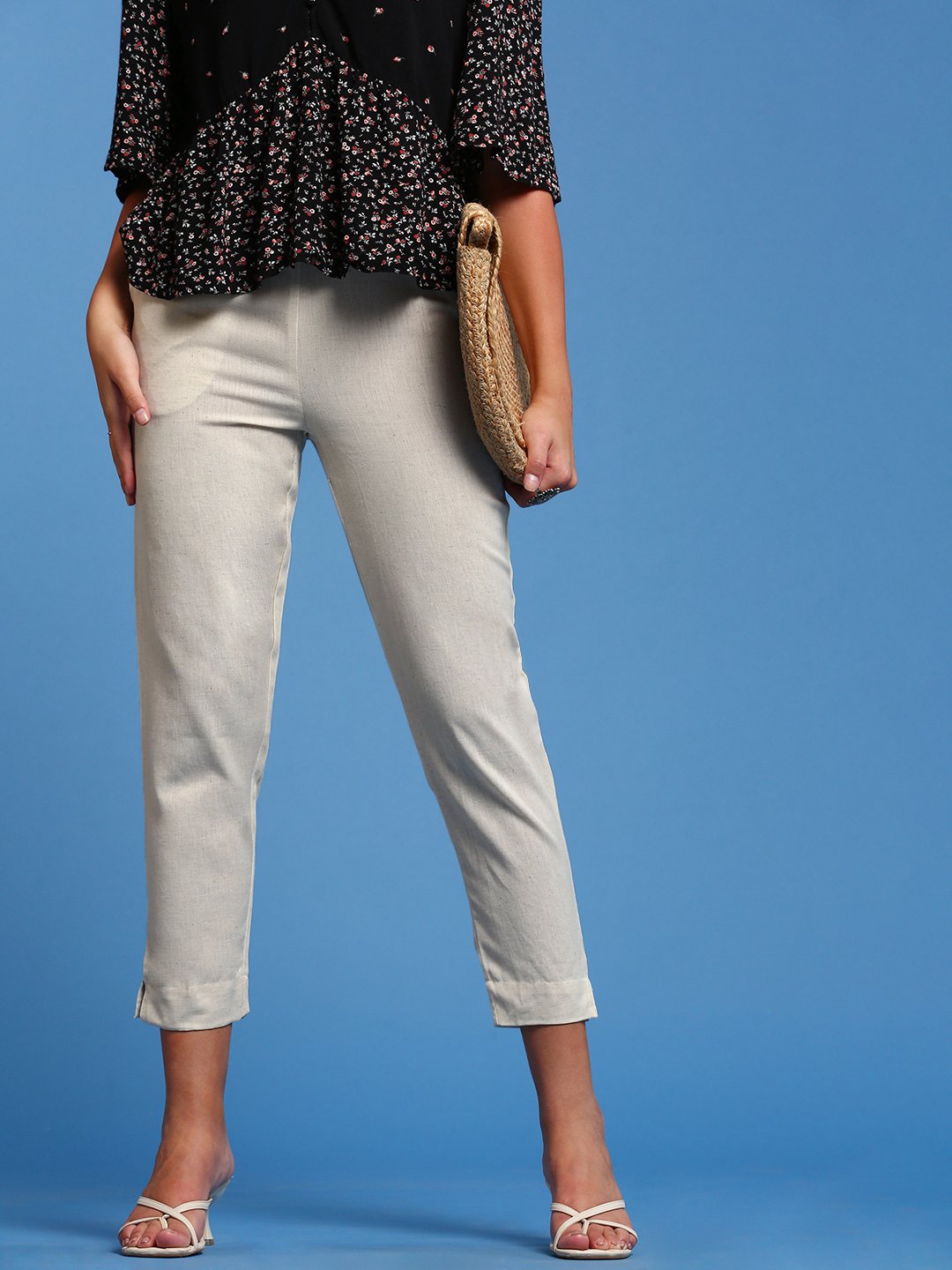Cream Woven Cotton Pants