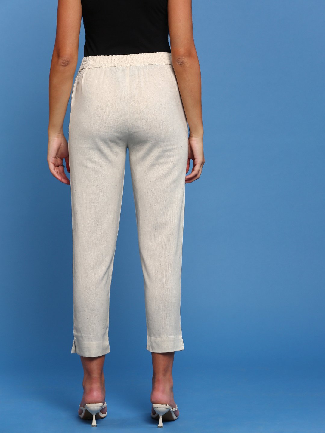 Cream Woven Cotton Pants