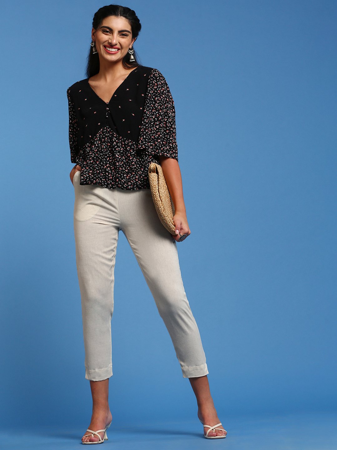 Cream Woven Cotton Pants