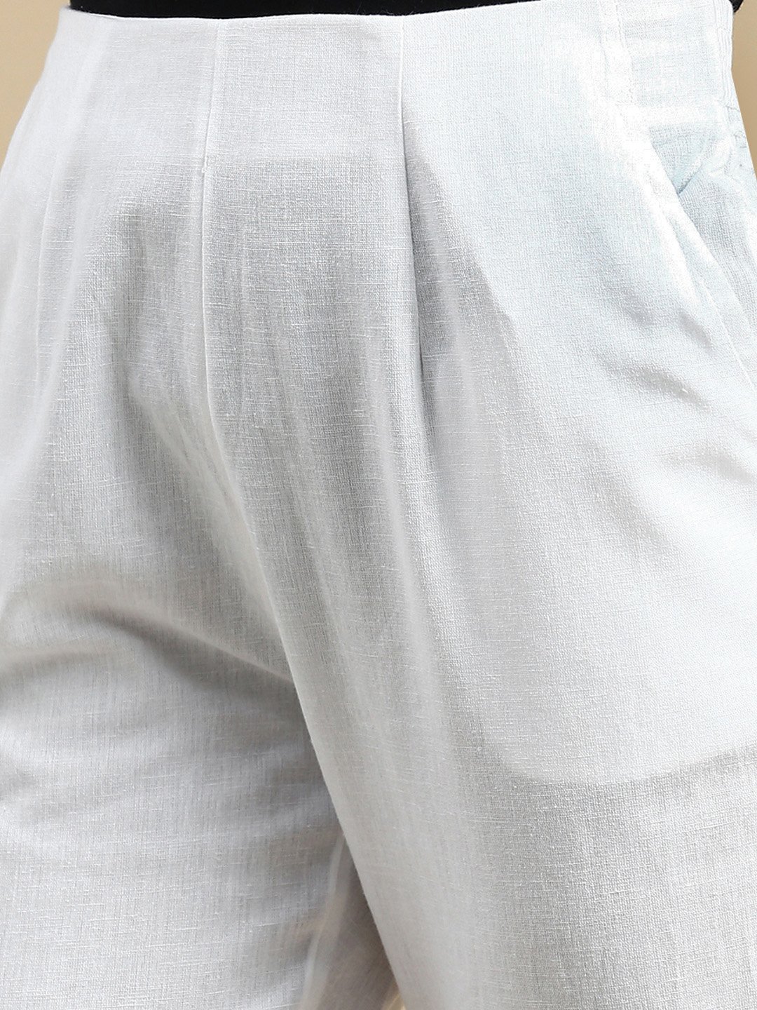 White Solid Woven Cotton Pants