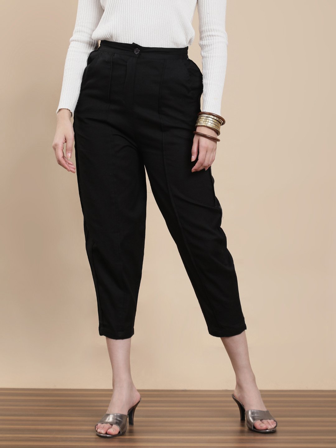 Black Woven Rayon Harem Pants
