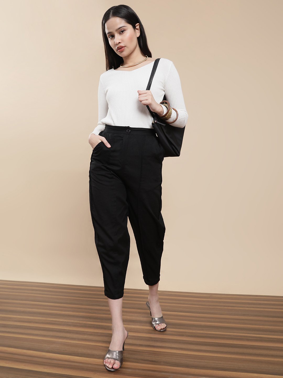 Black Woven Rayon Harem Pants