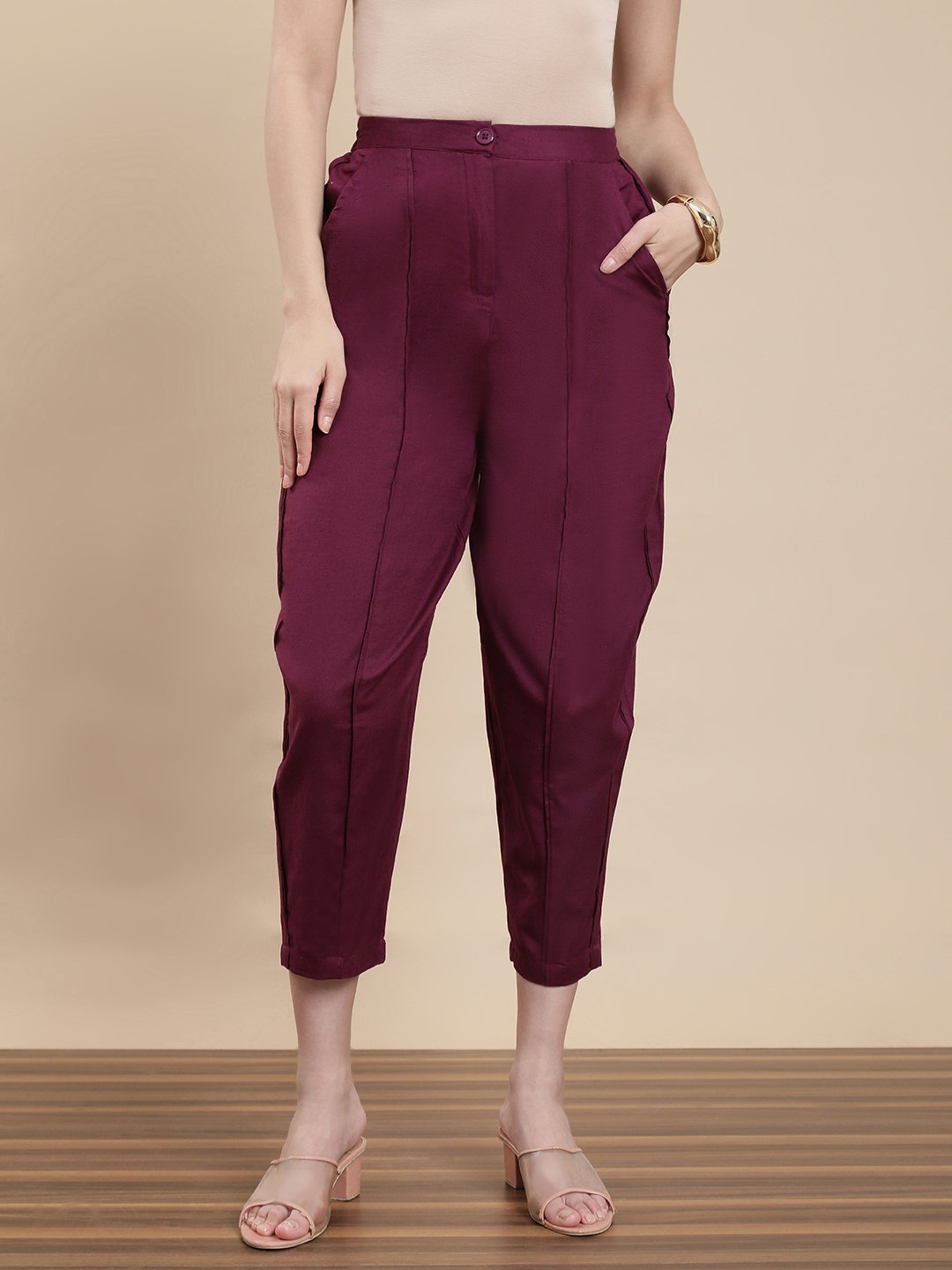 Burgundy Woven Rayon Harem Pants