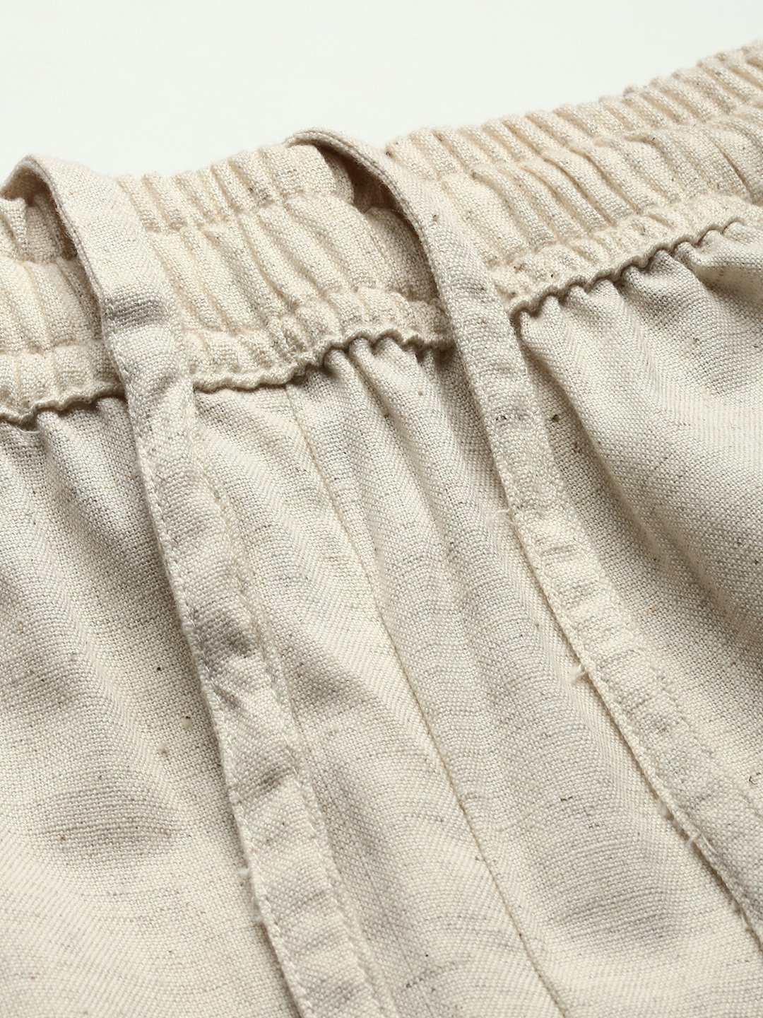 Cream Woven Cotton Flex Lace Hem Pants