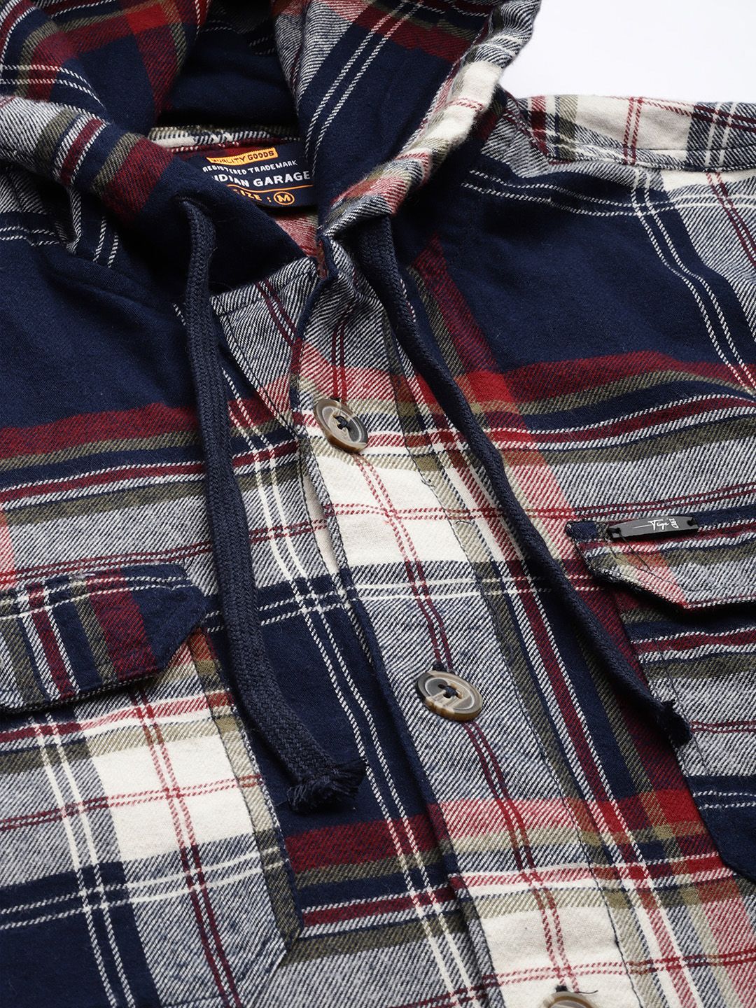 Men Regular Fit Checked Hood Casual Shirt