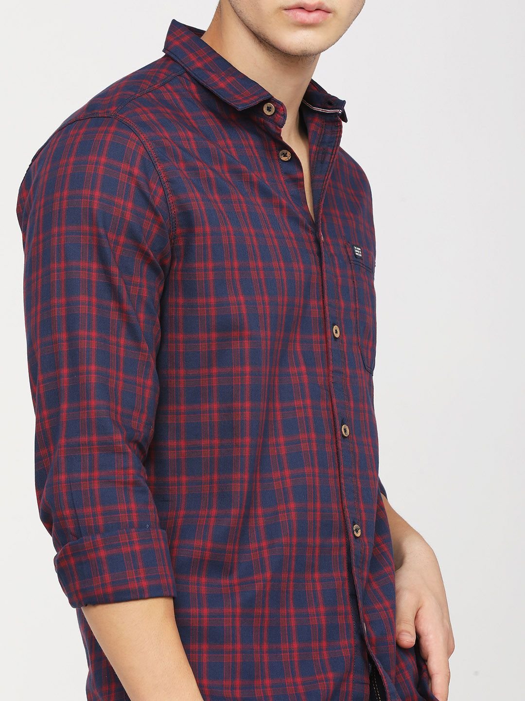 Men Slim Fit Other Checks Spread Collar Casual Shirt