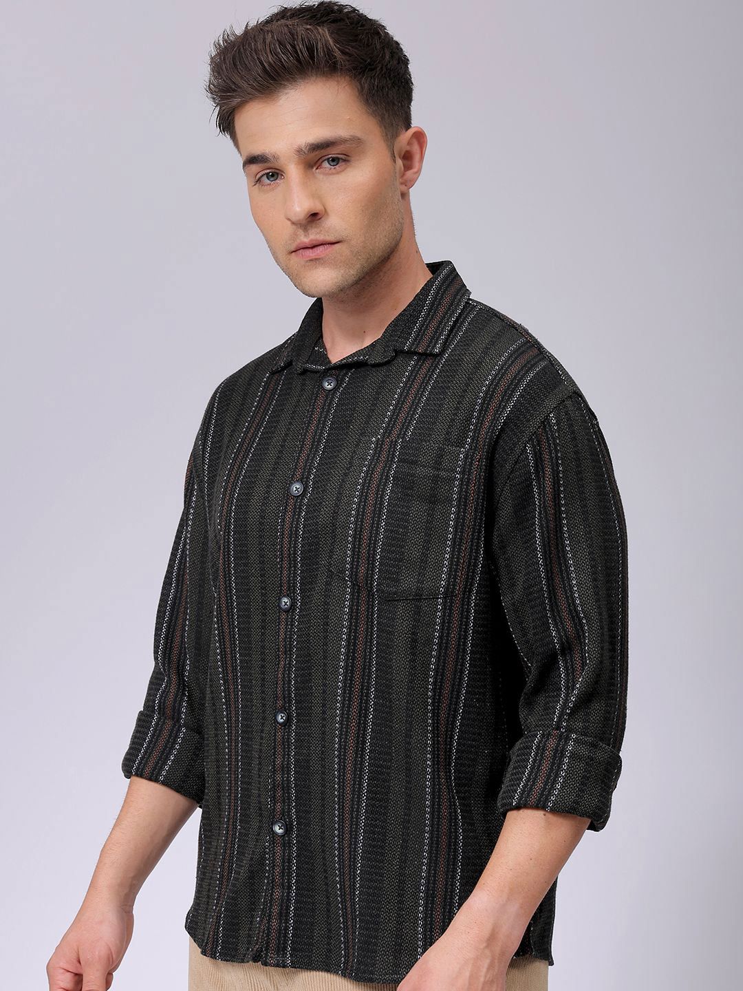 Men Relaxed Striped Cutaway Collar Resort Shirt