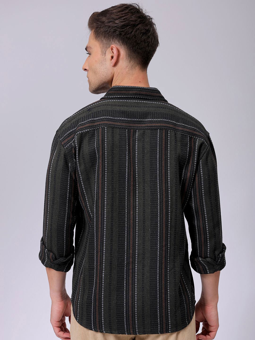 Men Relaxed Striped Cutaway Collar Resort Shirt