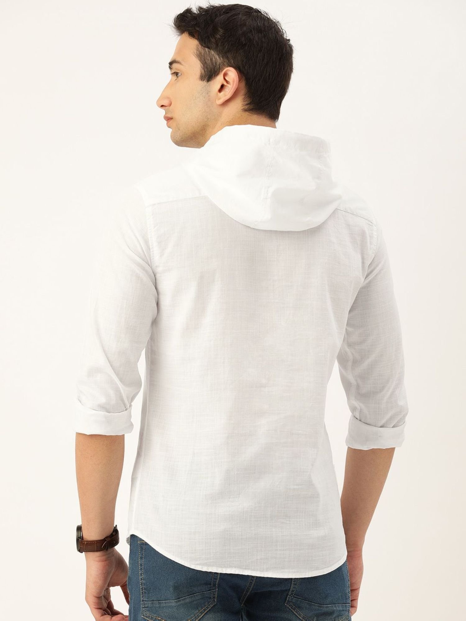 Men Slim Fit Solid Hood Casual Shirt