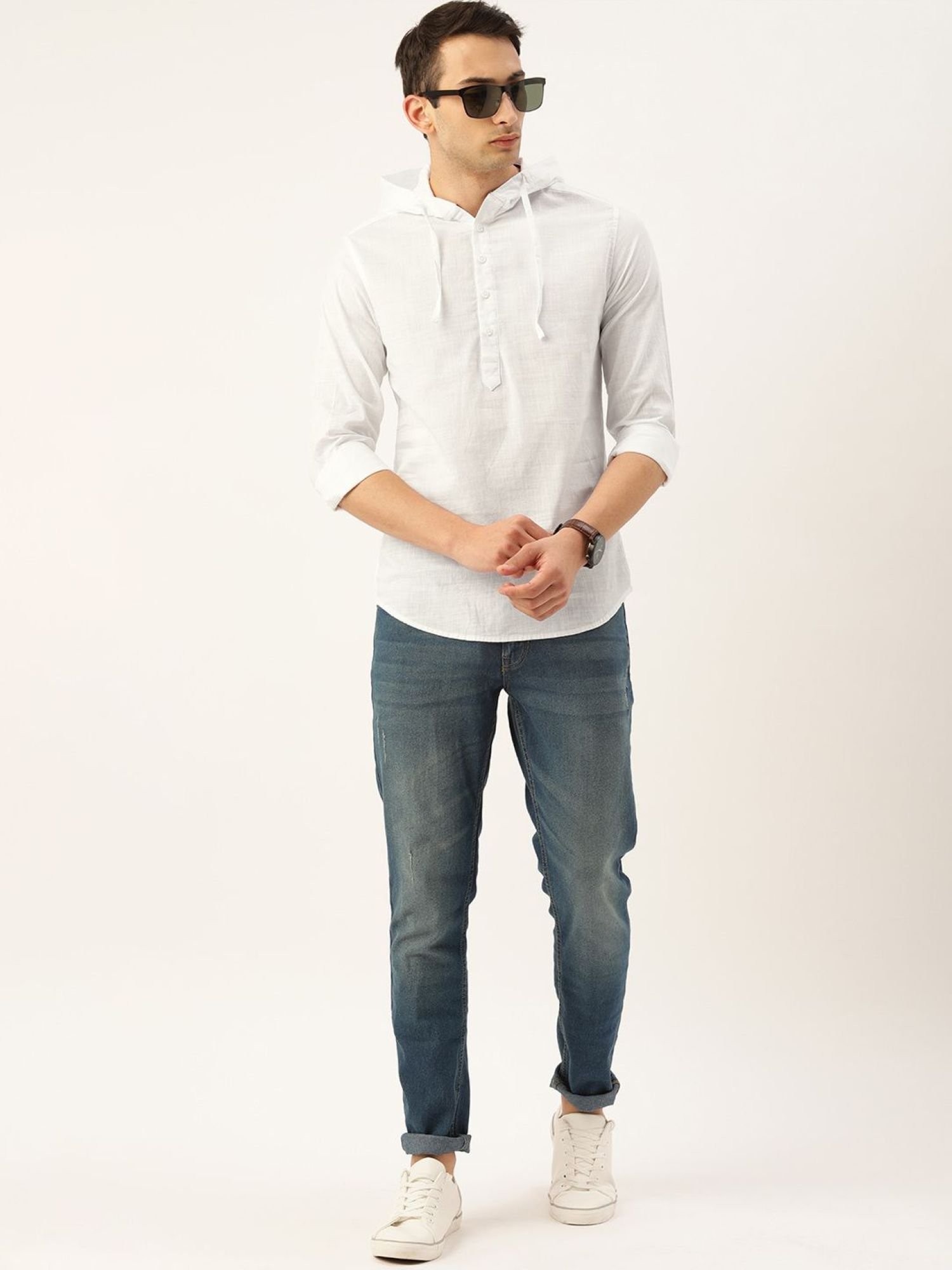 Men Slim Fit Solid Hood Casual Shirt