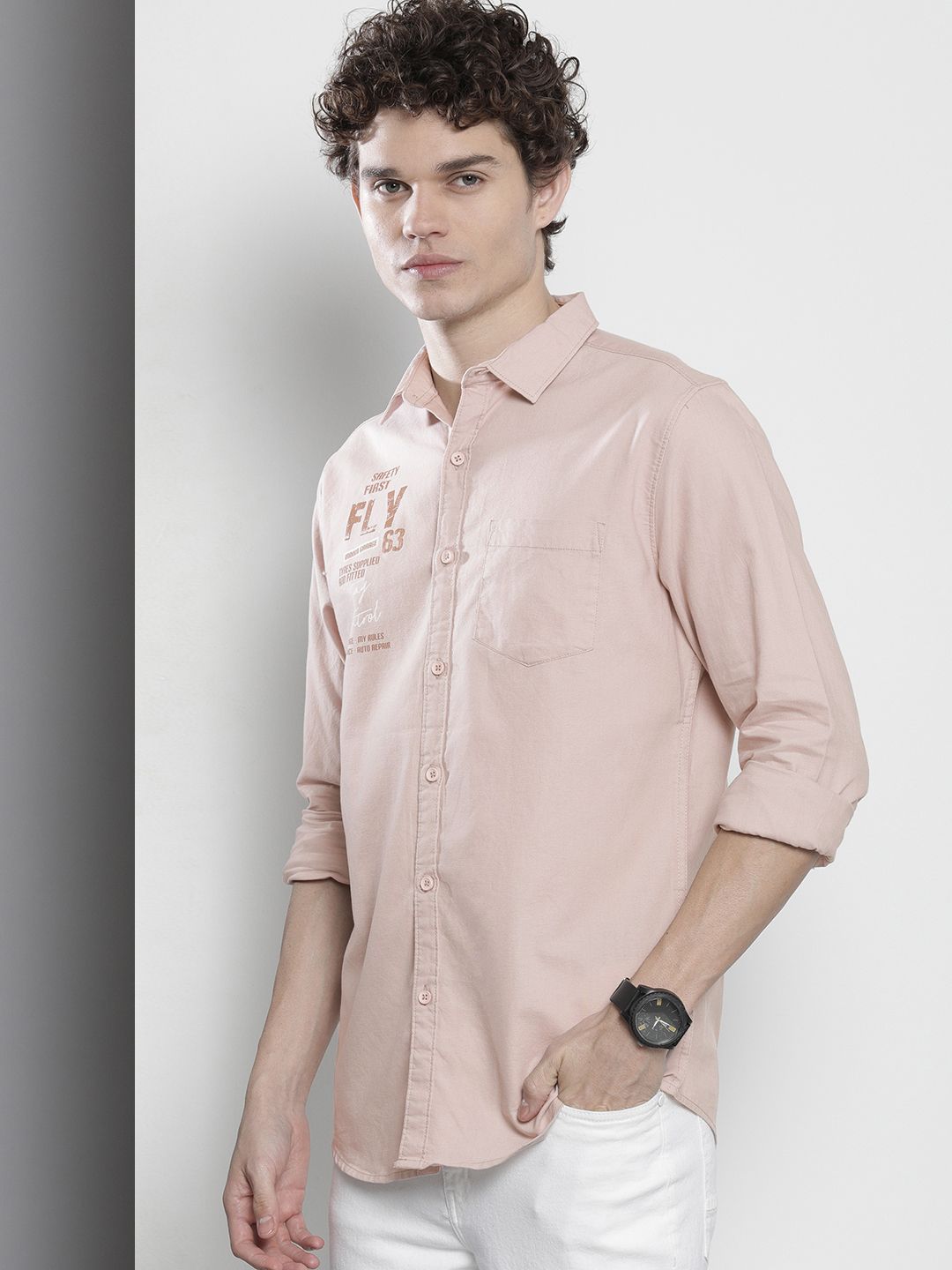 Men Regular Fit Placement Print Spread Collar Casual Shirt
