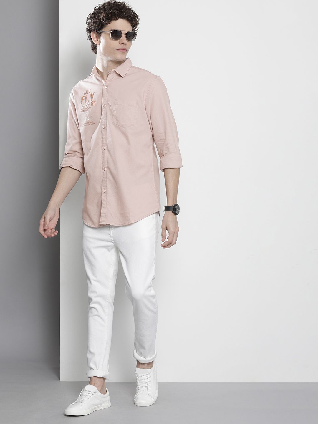 Men Regular Fit Placement Print Spread Collar Casual Shirt