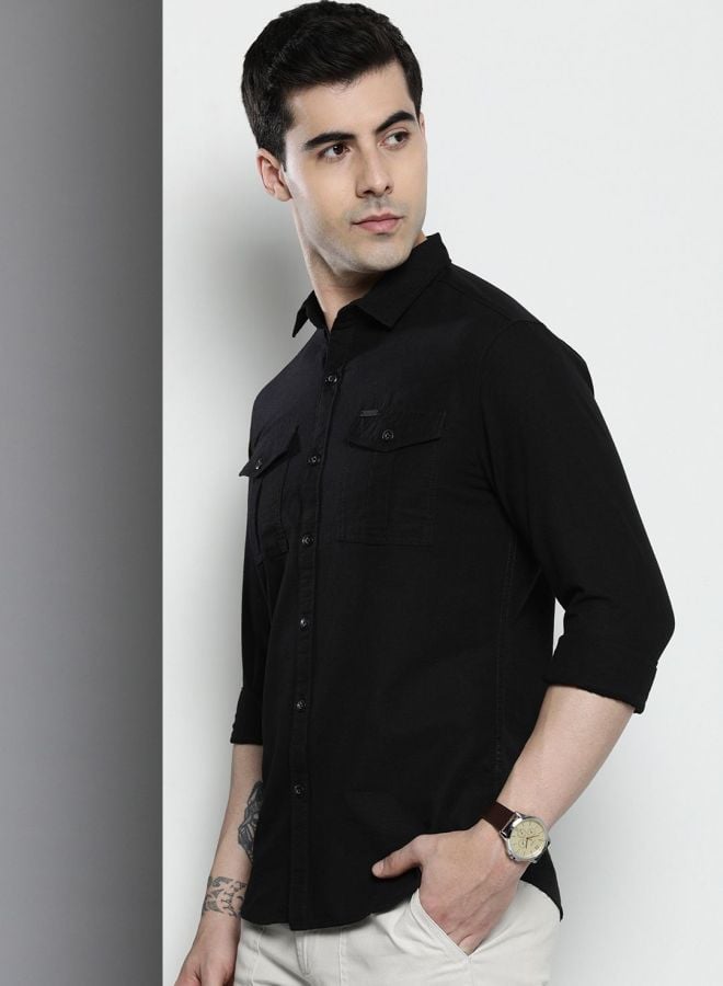 Men Regular Fit Solid Cutaway Collar Casual Shirt