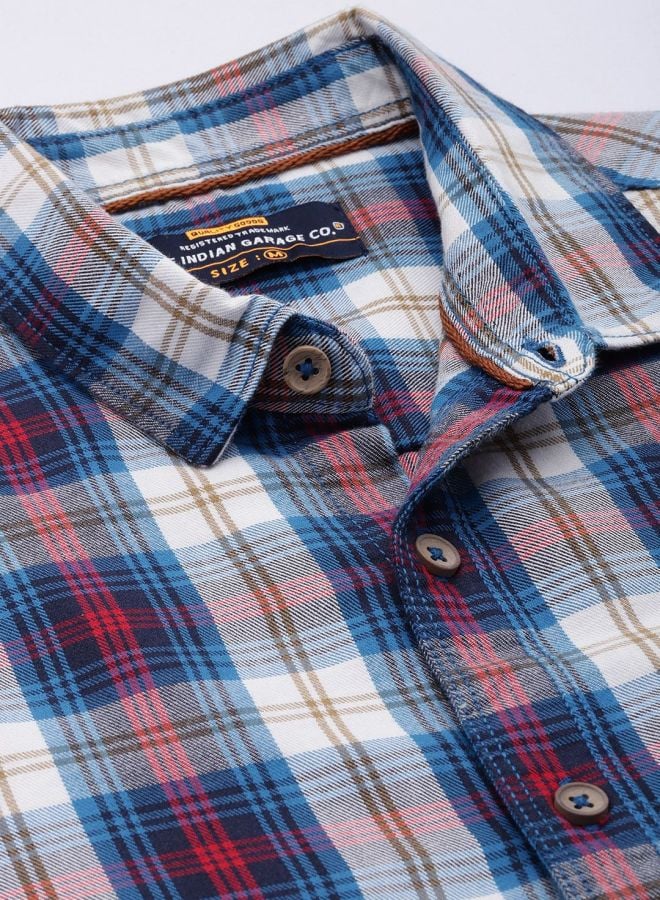 Men Regular Fit Checkered Cutaway Collar Casual Shirt