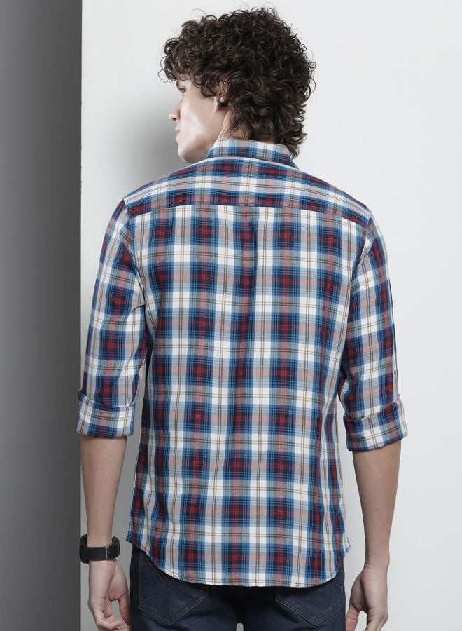 Men Regular Fit Checkered Cutaway Collar Casual Shirt