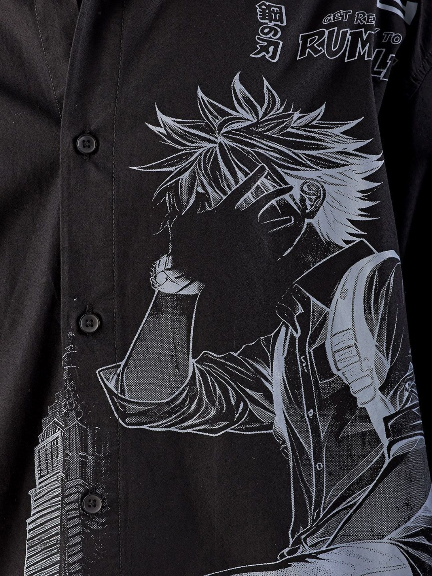 Men Oversized Graphic Self Fold Placket Street Shirt
