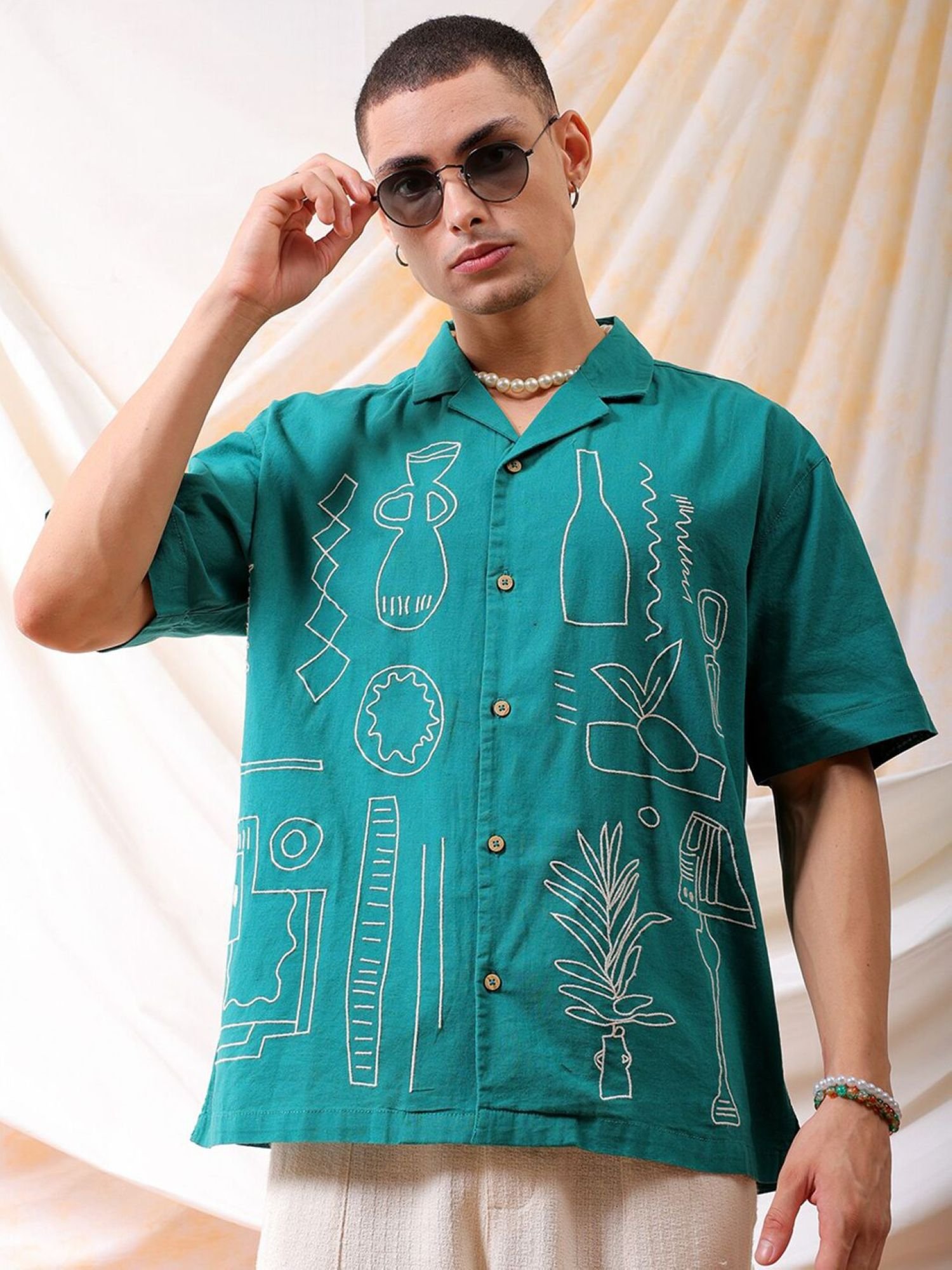 Men Relaxed Fit Embroidery Cuban Collar Resort Shirt