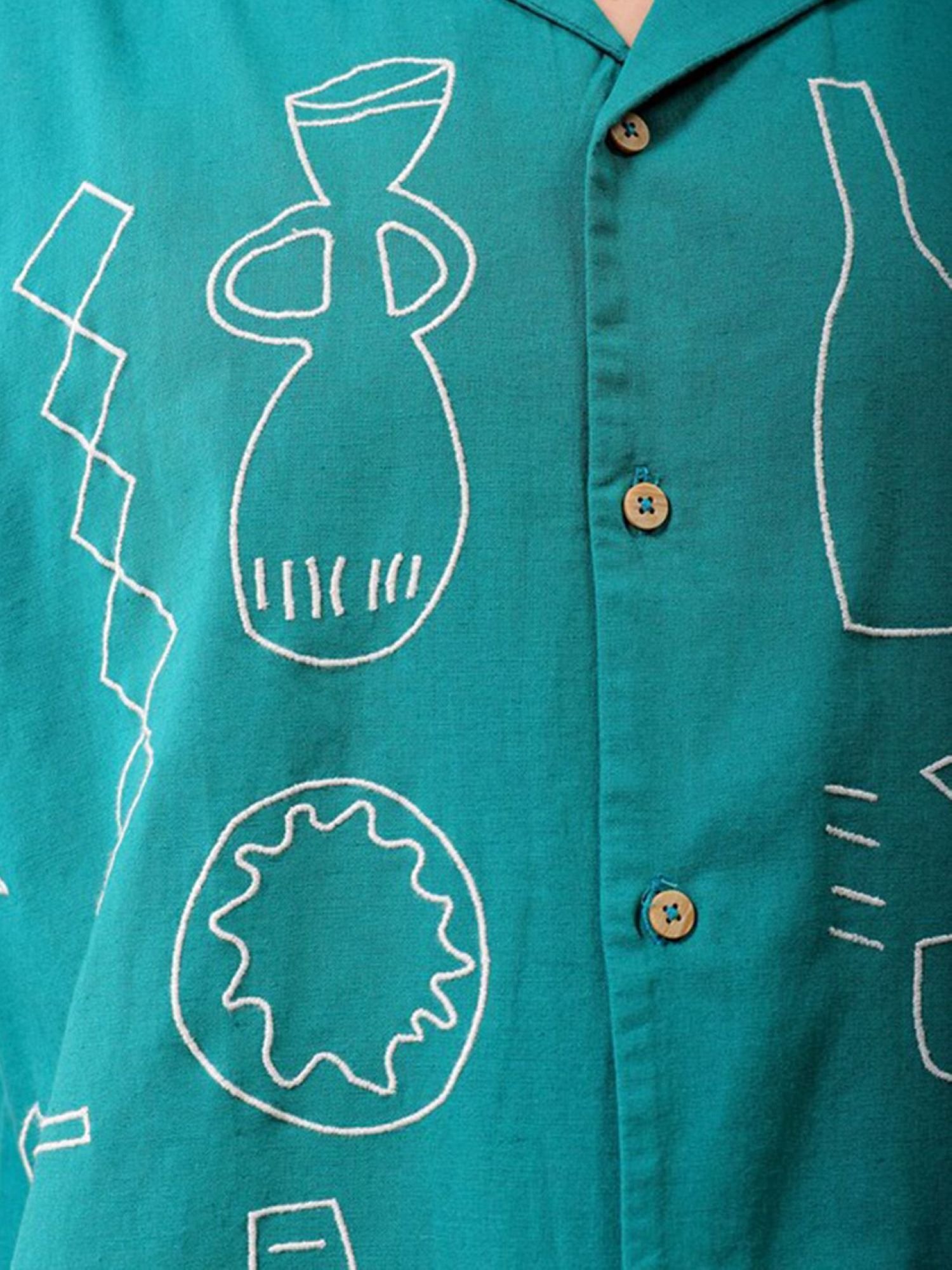 Men Relaxed Fit Embroidery Cuban Collar Resort Shirt