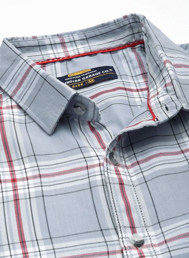 Men Regular Fit Checked Cutaway Collar Casual Shirt
