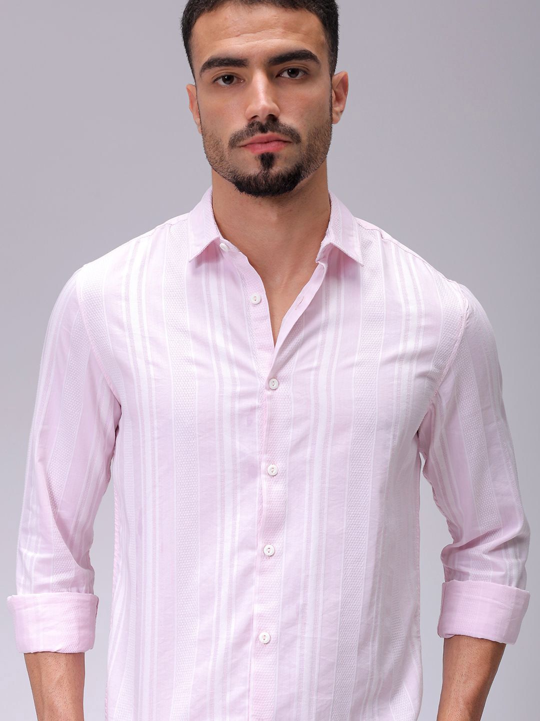 Men Slim Striped Cutaway Collar Resort Shirt
