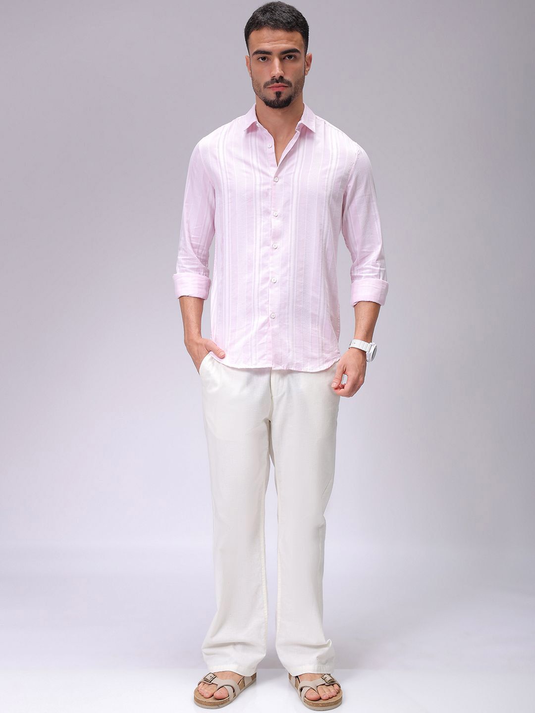 Men Slim Striped Cutaway Collar Resort Shirt