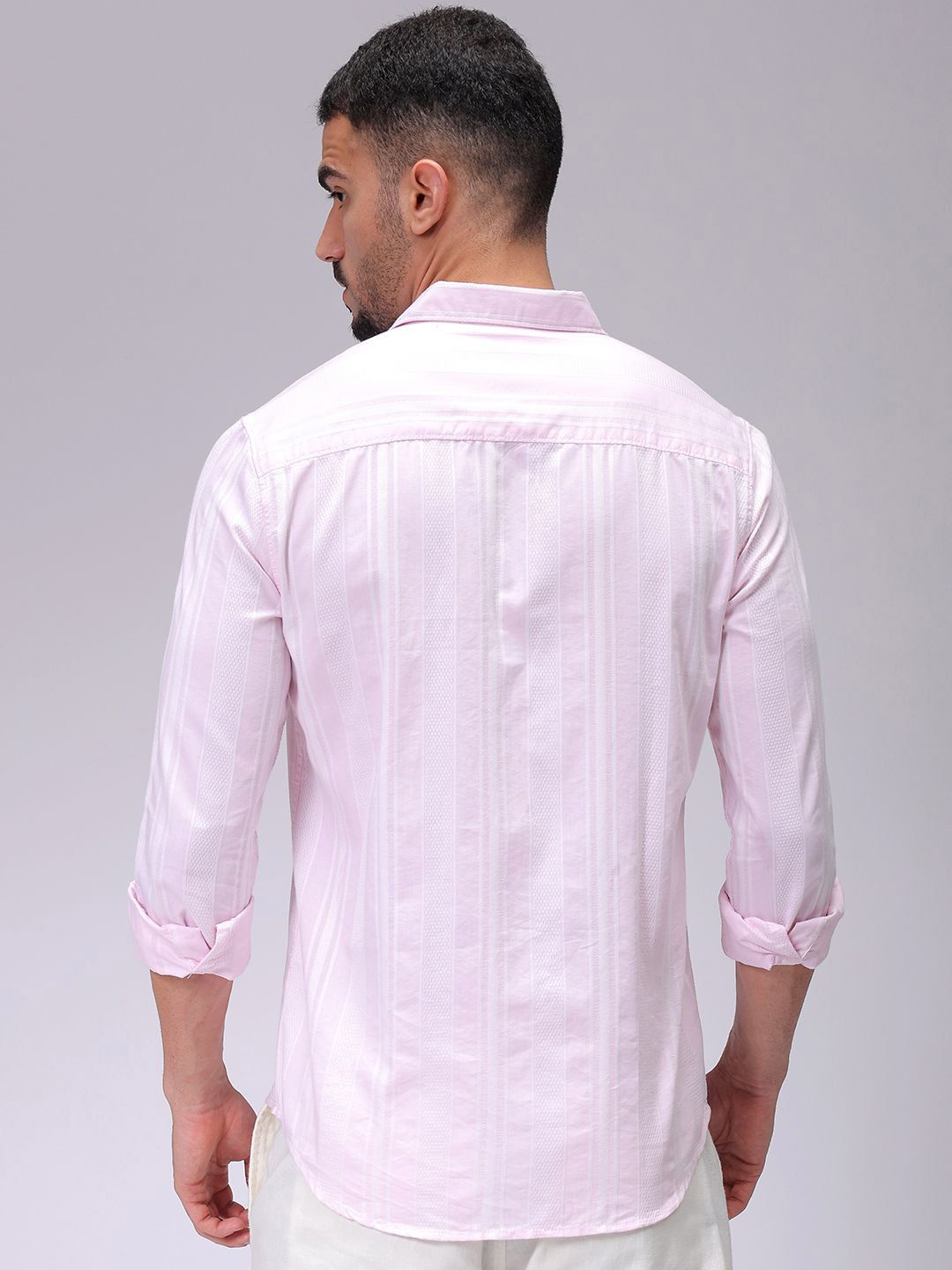 Men Slim Striped Cutaway Collar Resort Shirt