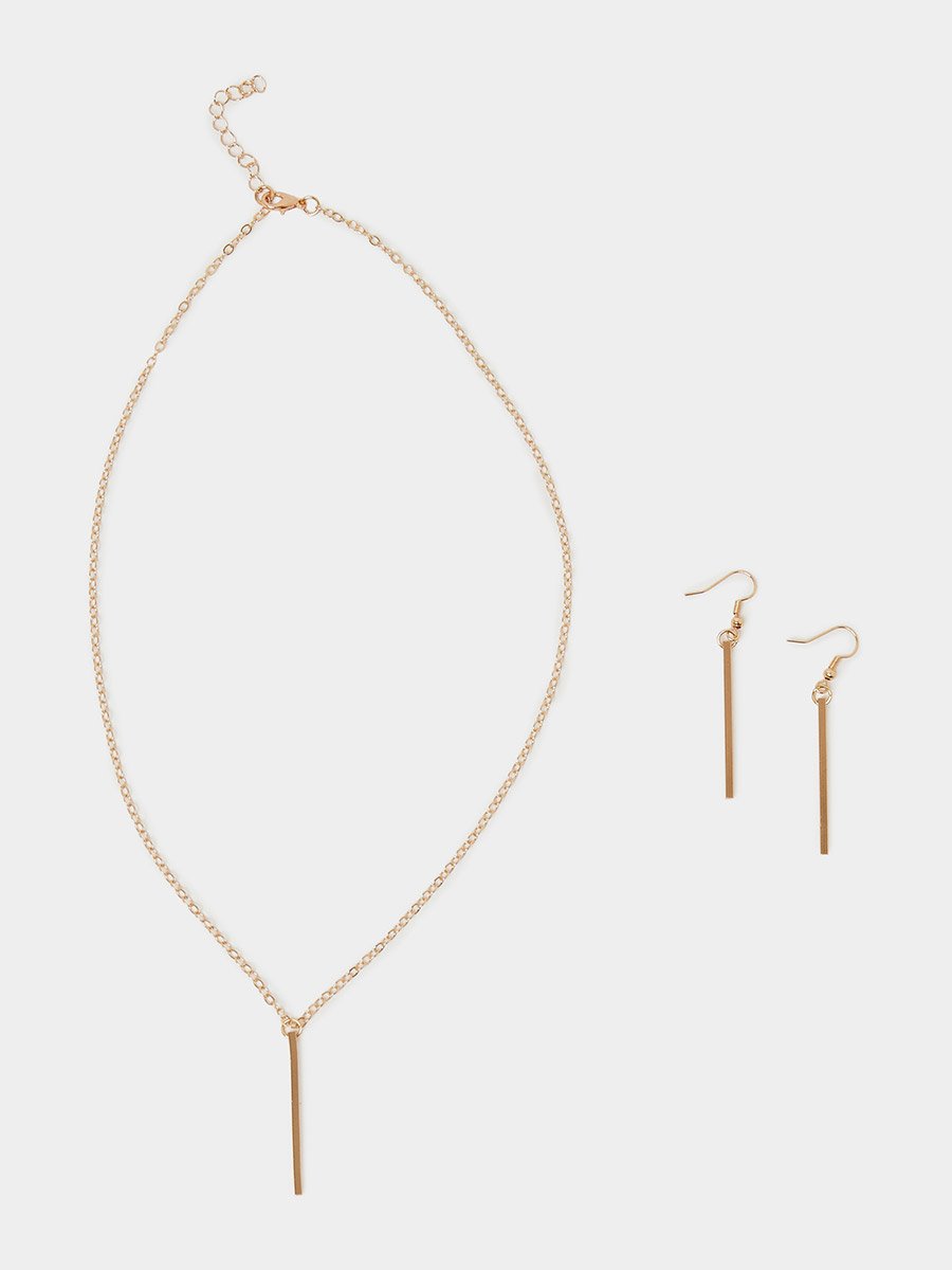 Bar Drop Earrings and Necklace Jewelry Set