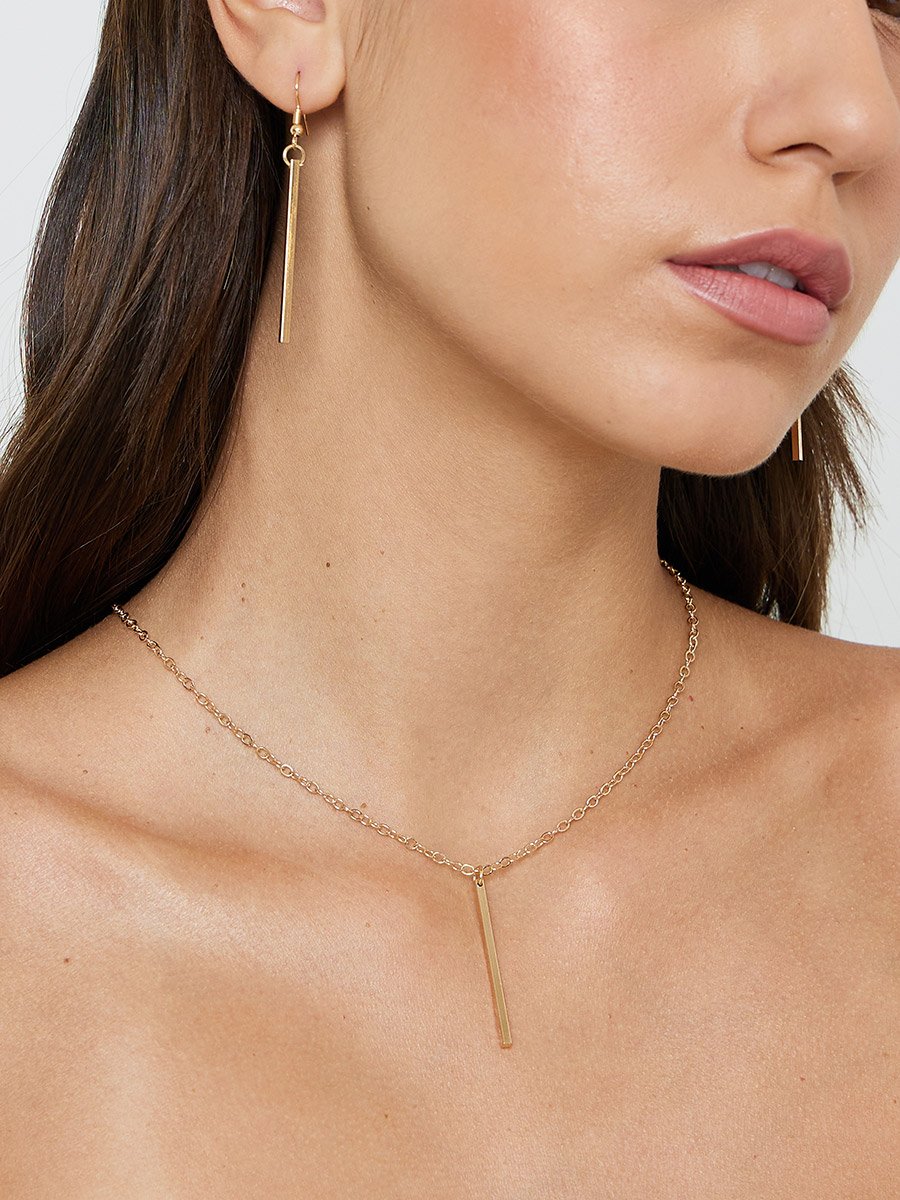 Bar Drop Earrings and Necklace Jewelry Set