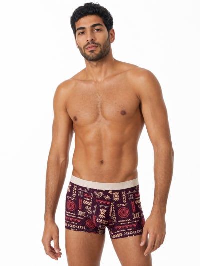 Men Burgundy Patterned Trunks