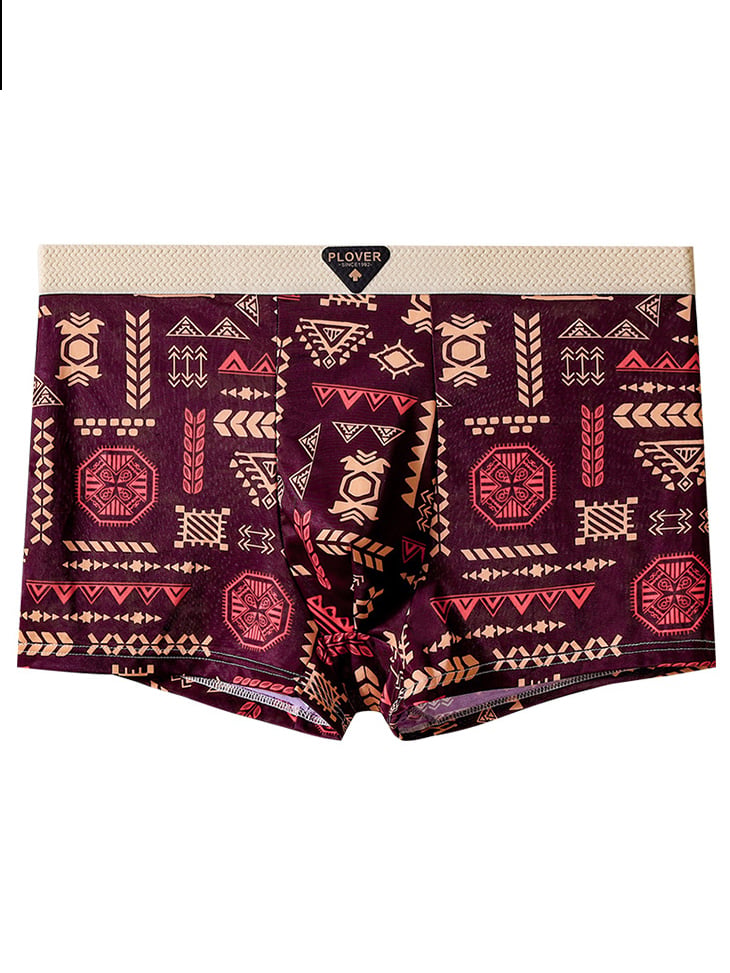Men Burgundy Patterned Trunks