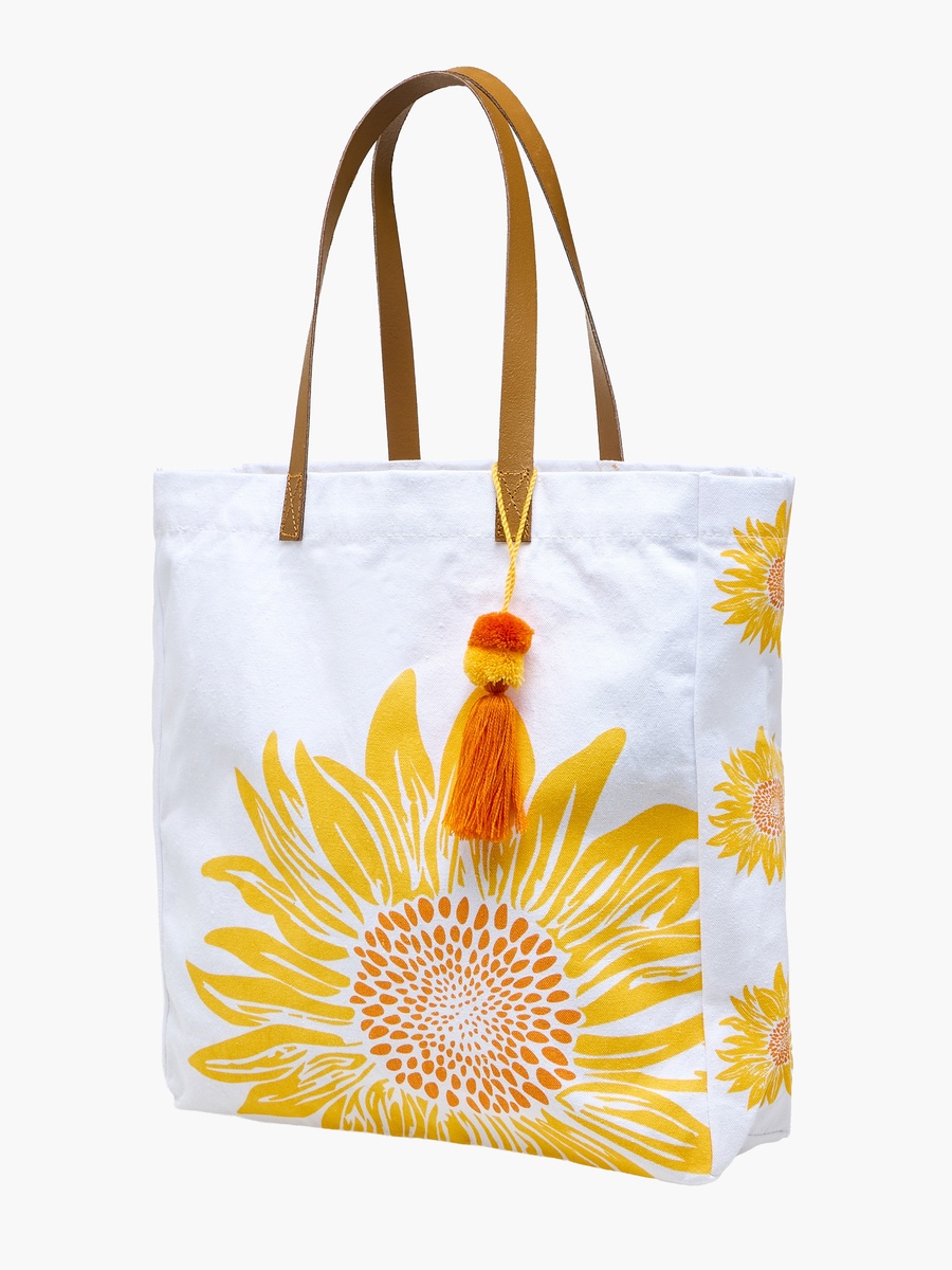 Sunflower Print Tote Bag with Double Handle