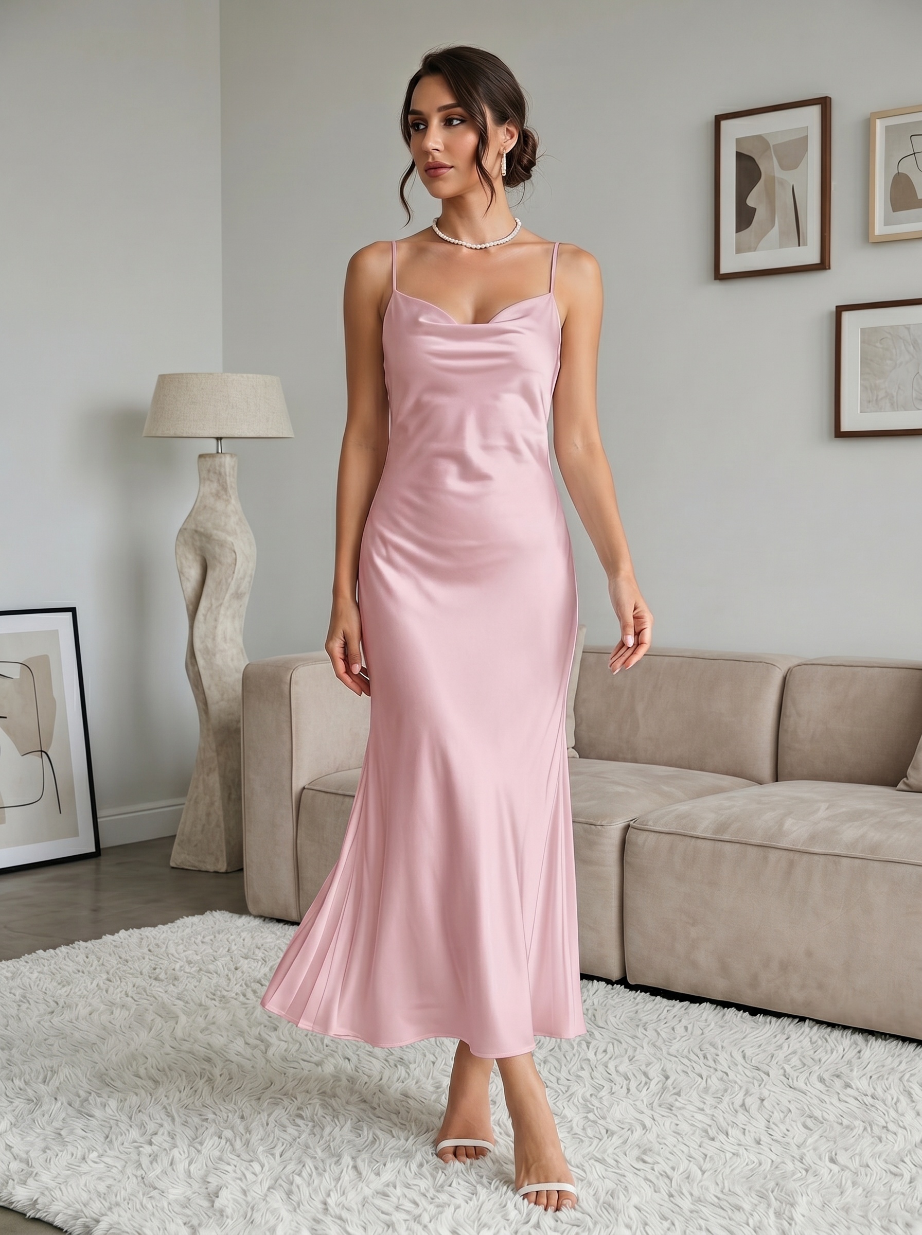Pink Satin Slip Maxi Dress