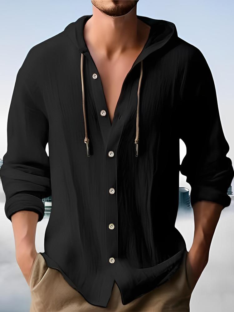 Men Hooded Long Sleeve Casual Shirt