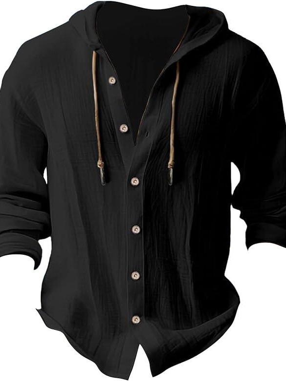 Men Hooded Long Sleeve Casual Shirt