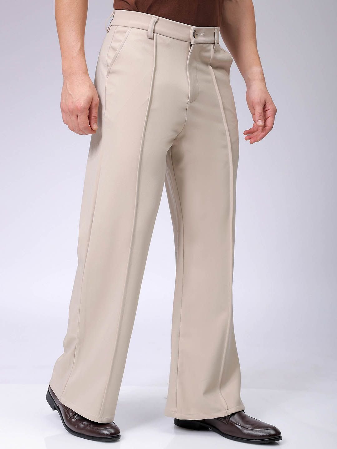 Men Flared Bootcut Mid Rise Trouser