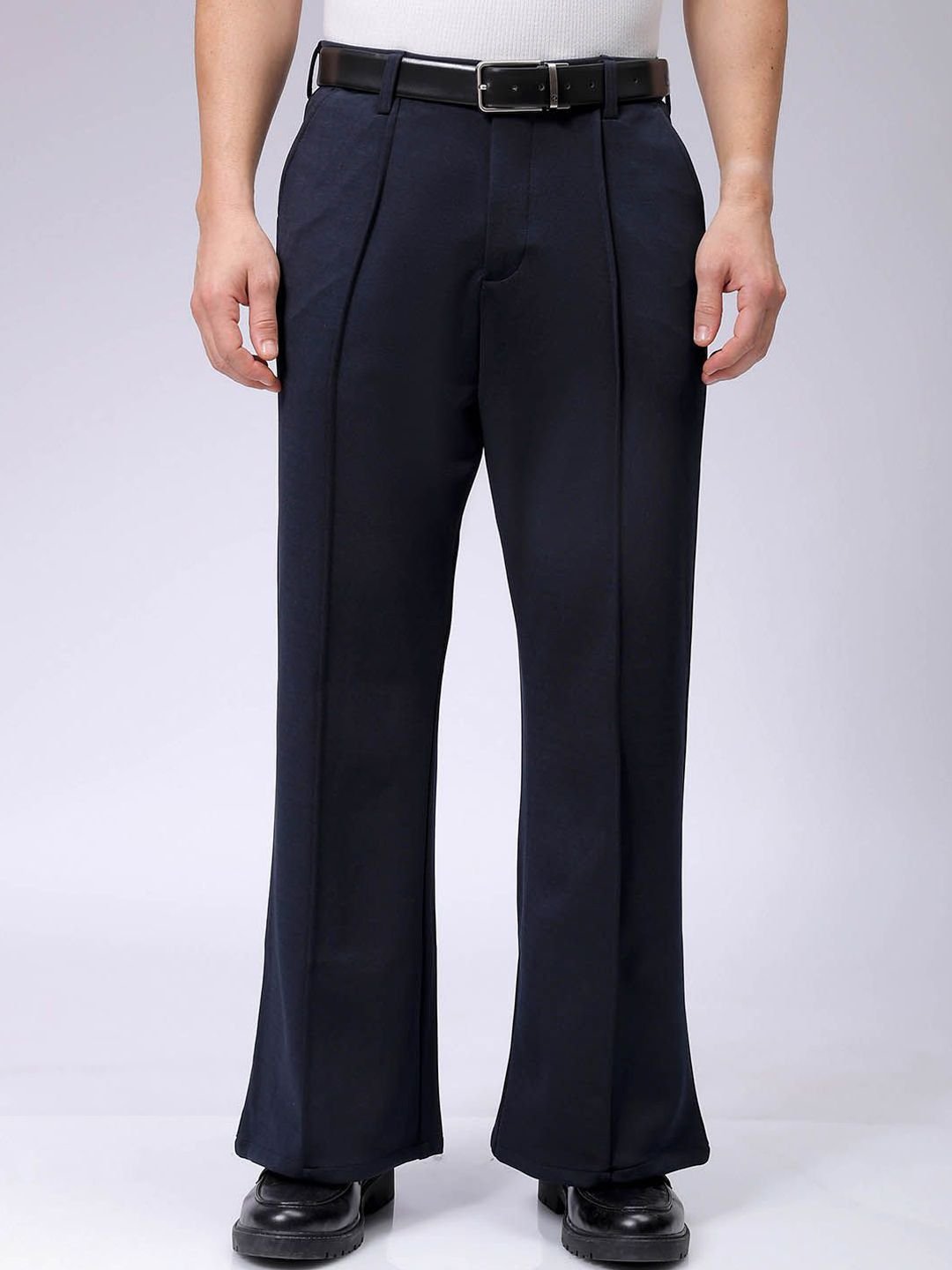 Men Flared Bootcut Mid Rise Trousers