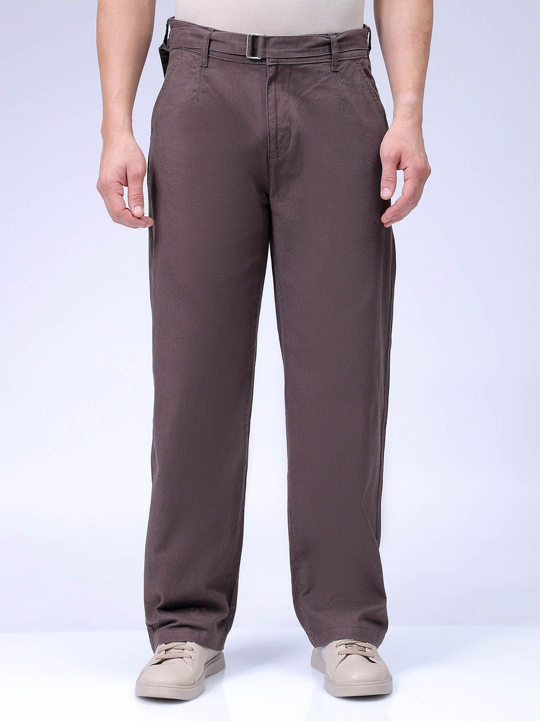Men Baggy Fit Mid Rise Trousers