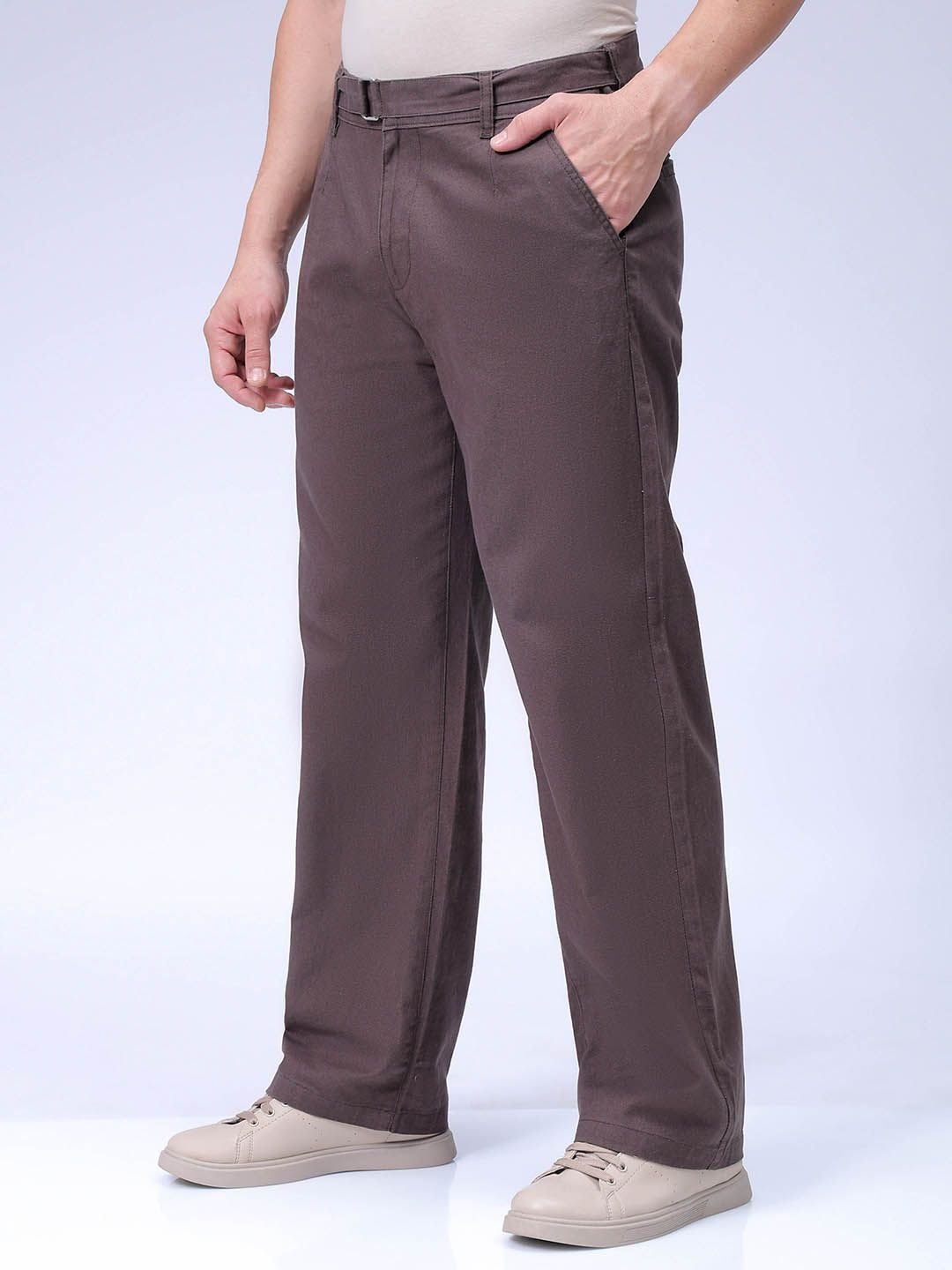 Men Baggy Fit Mid Rise Trousers
