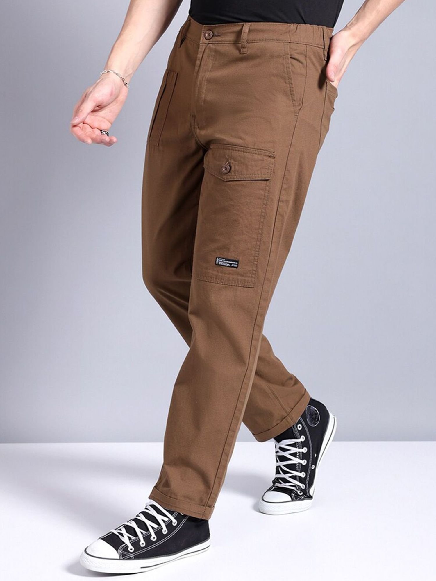Men Relaxed Fit Mid Rise Trousers