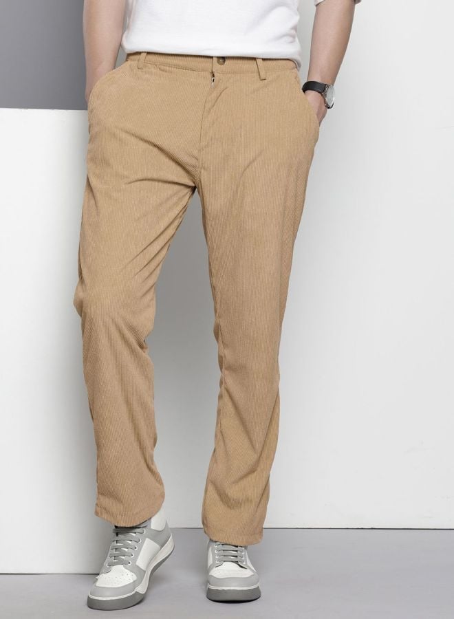 Men Vintage Straight Fit Mid Rise Trousers