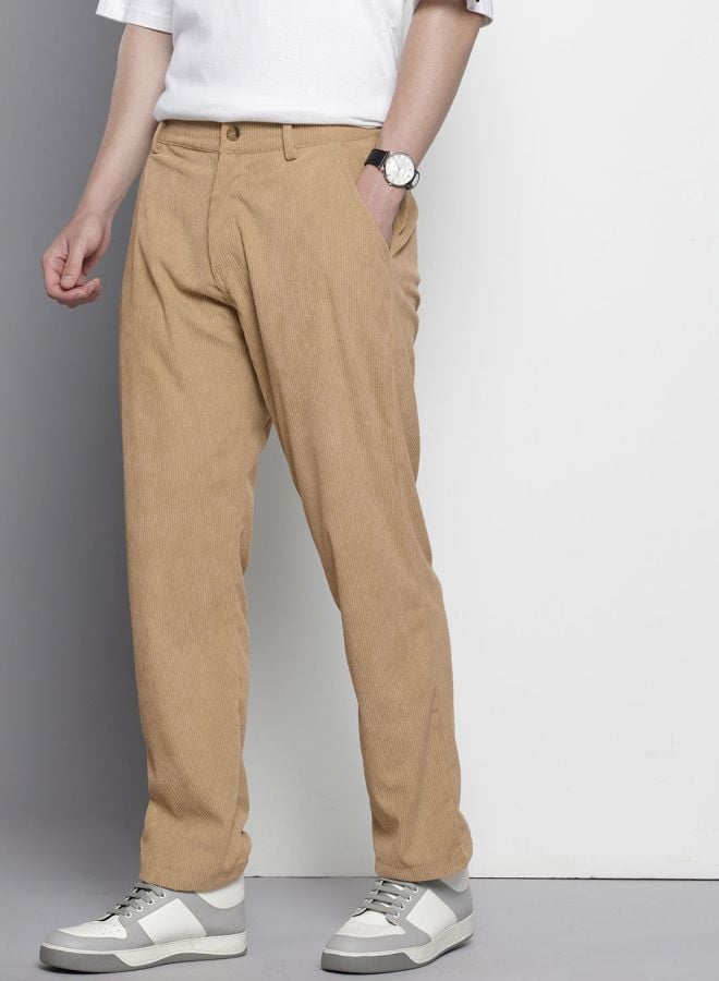 Men Vintage Straight Fit Mid Rise Trousers