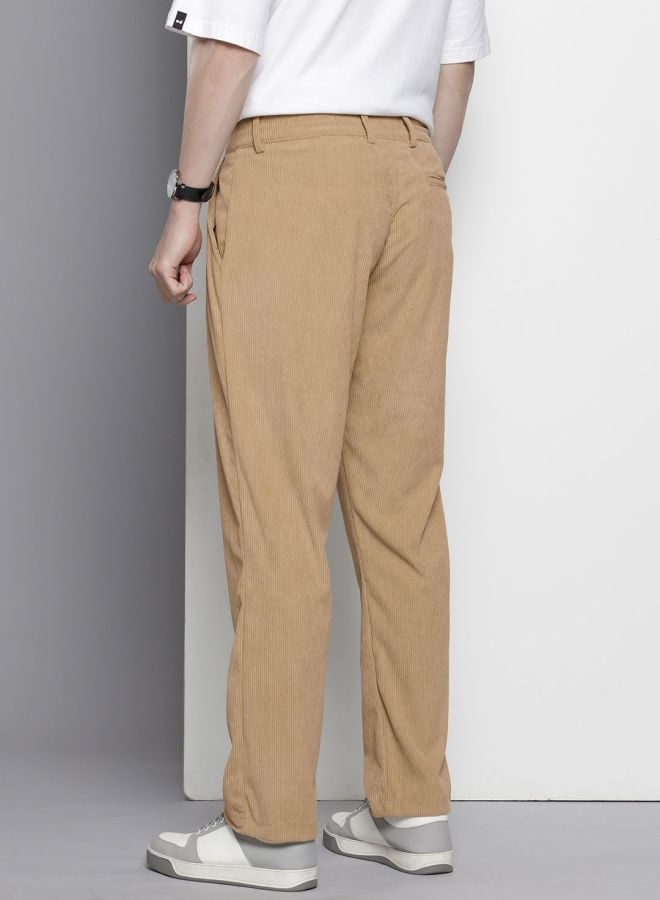 Men Vintage Straight Fit Mid Rise Trousers