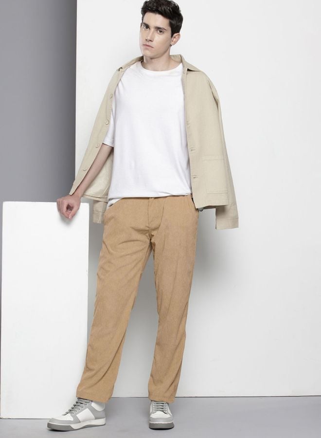 Men Vintage Straight Fit Mid Rise Trousers