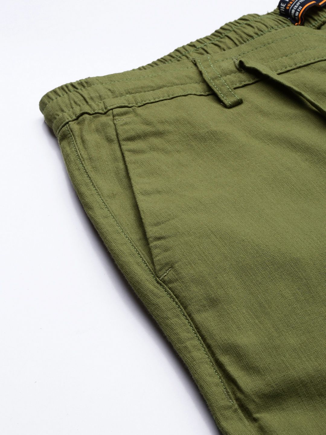 Men Slim Fit Mid Rise Linen Trousers