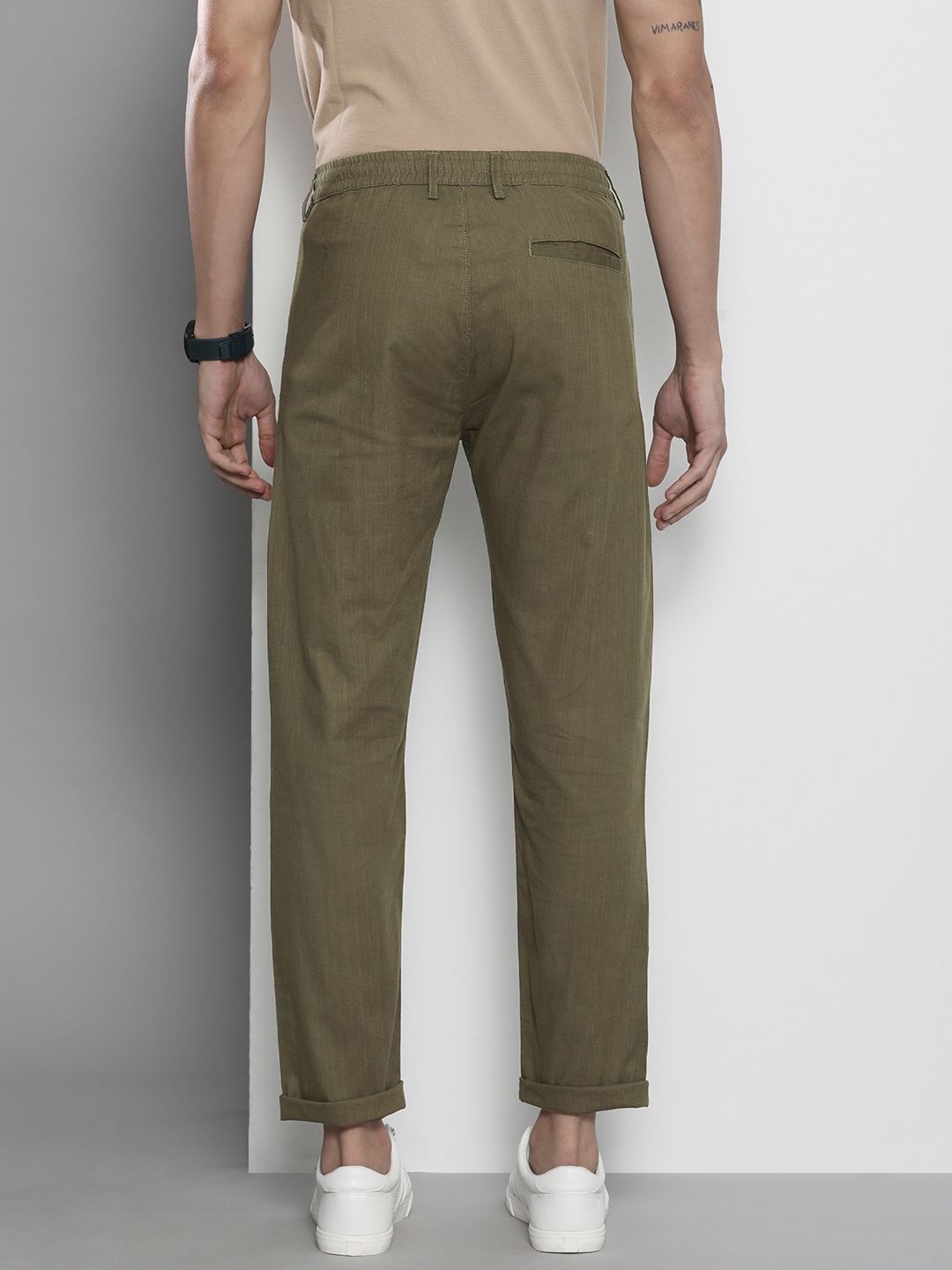 Men Slim Fit Mid Rise Linen Trousers