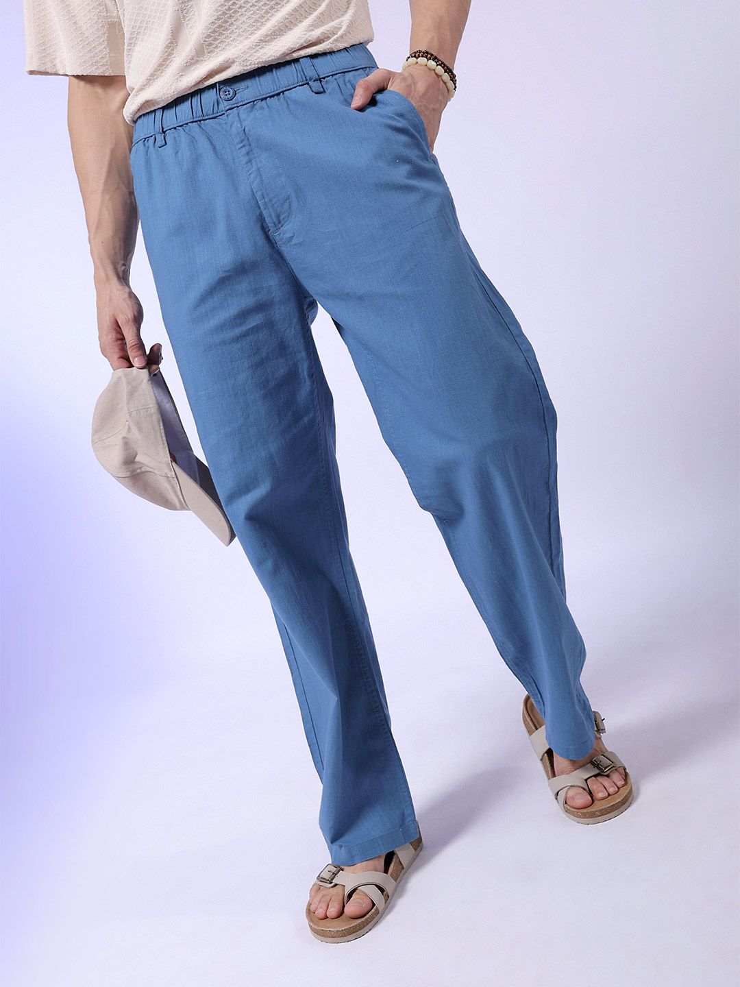 Men Relaxed Fit Mid Rise Trousers