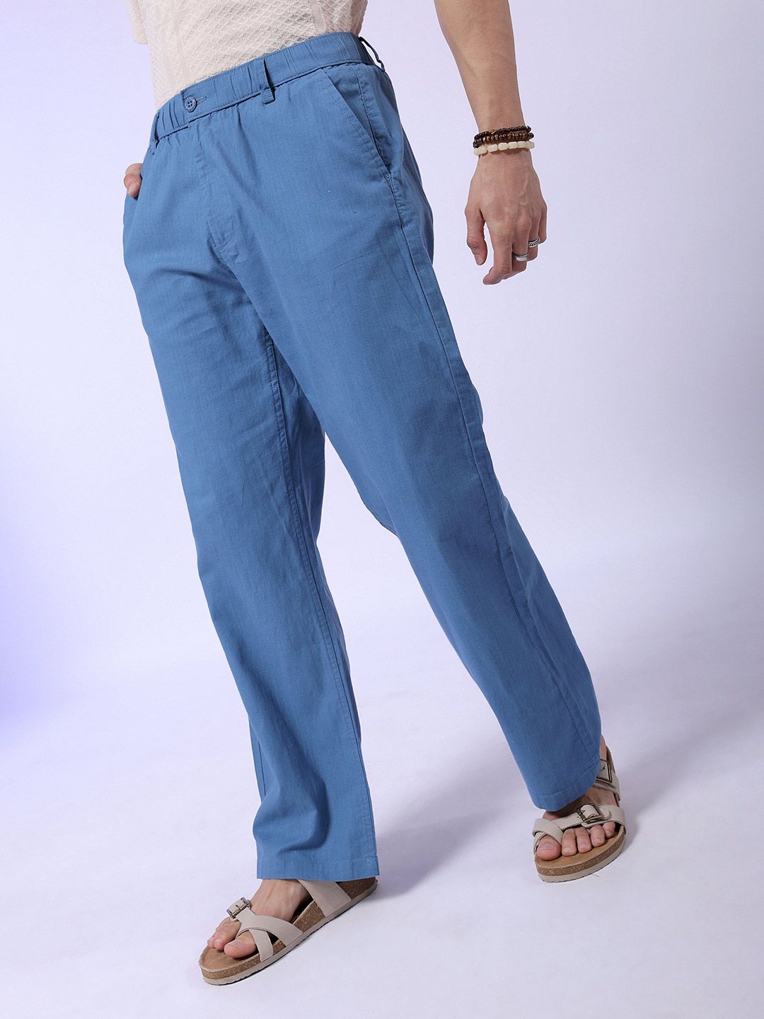 Men Relaxed Fit Mid Rise Trousers