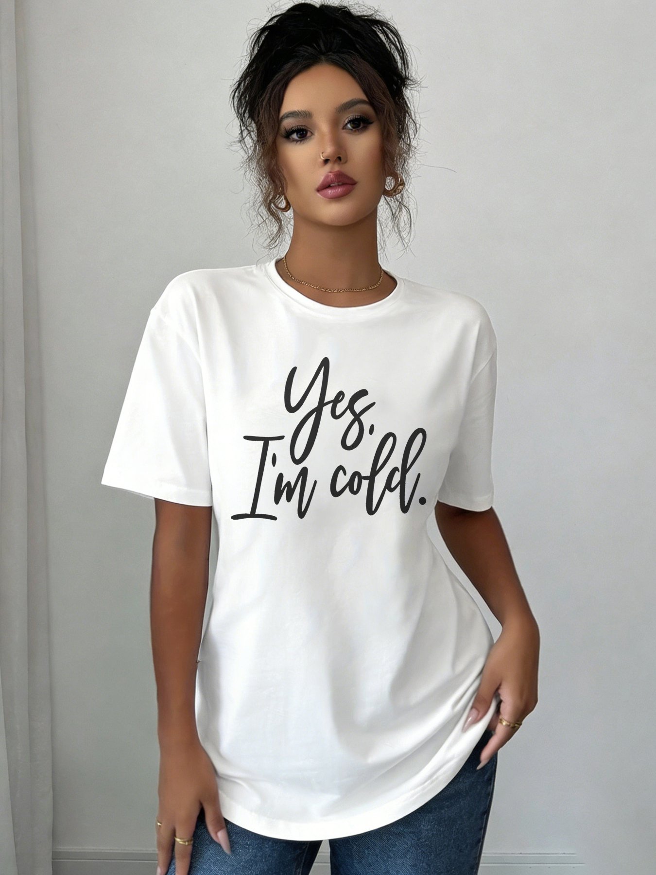 White Slogan Print Regular T-Shirt