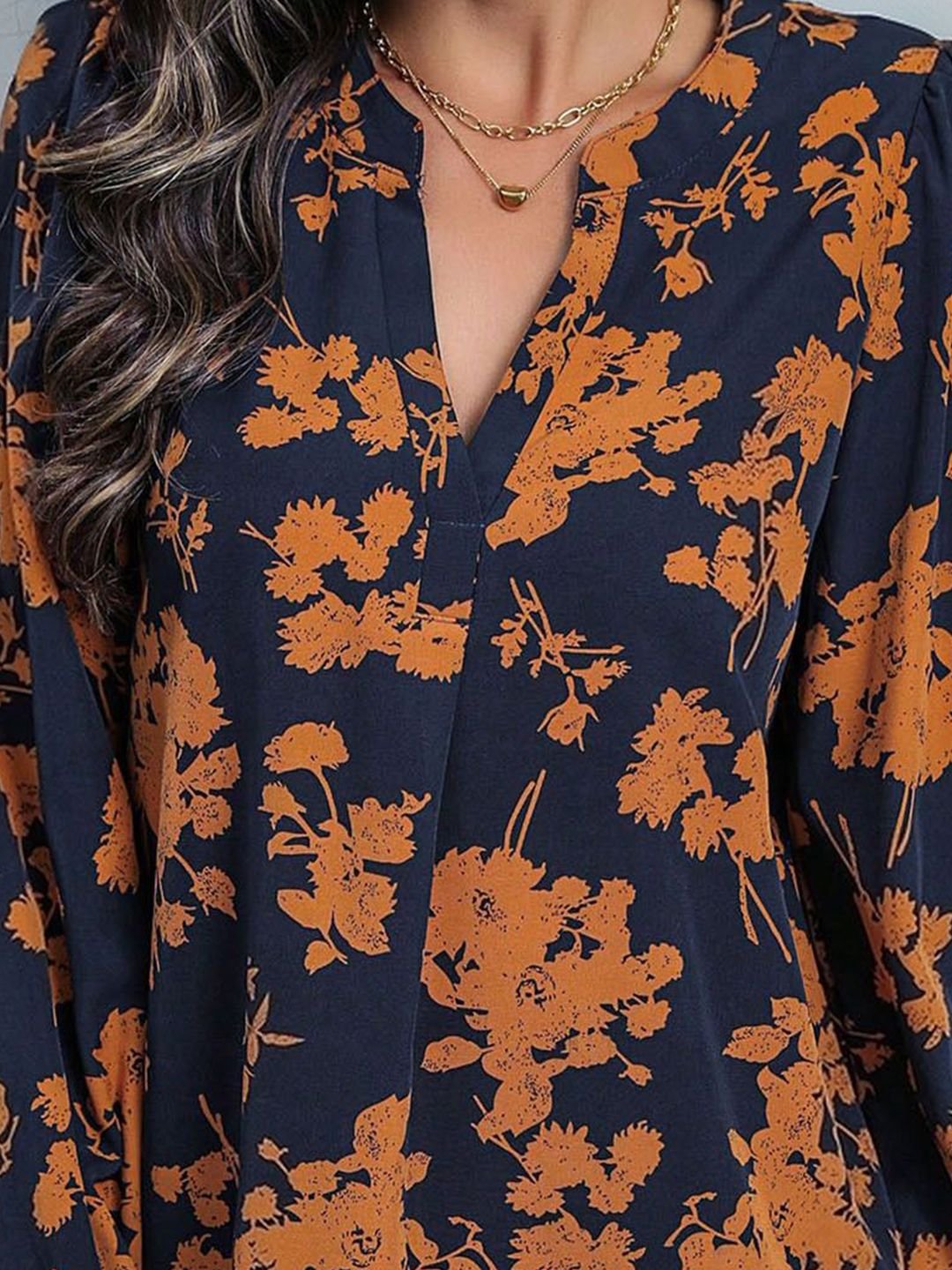Navy Blue Floral Printed Top